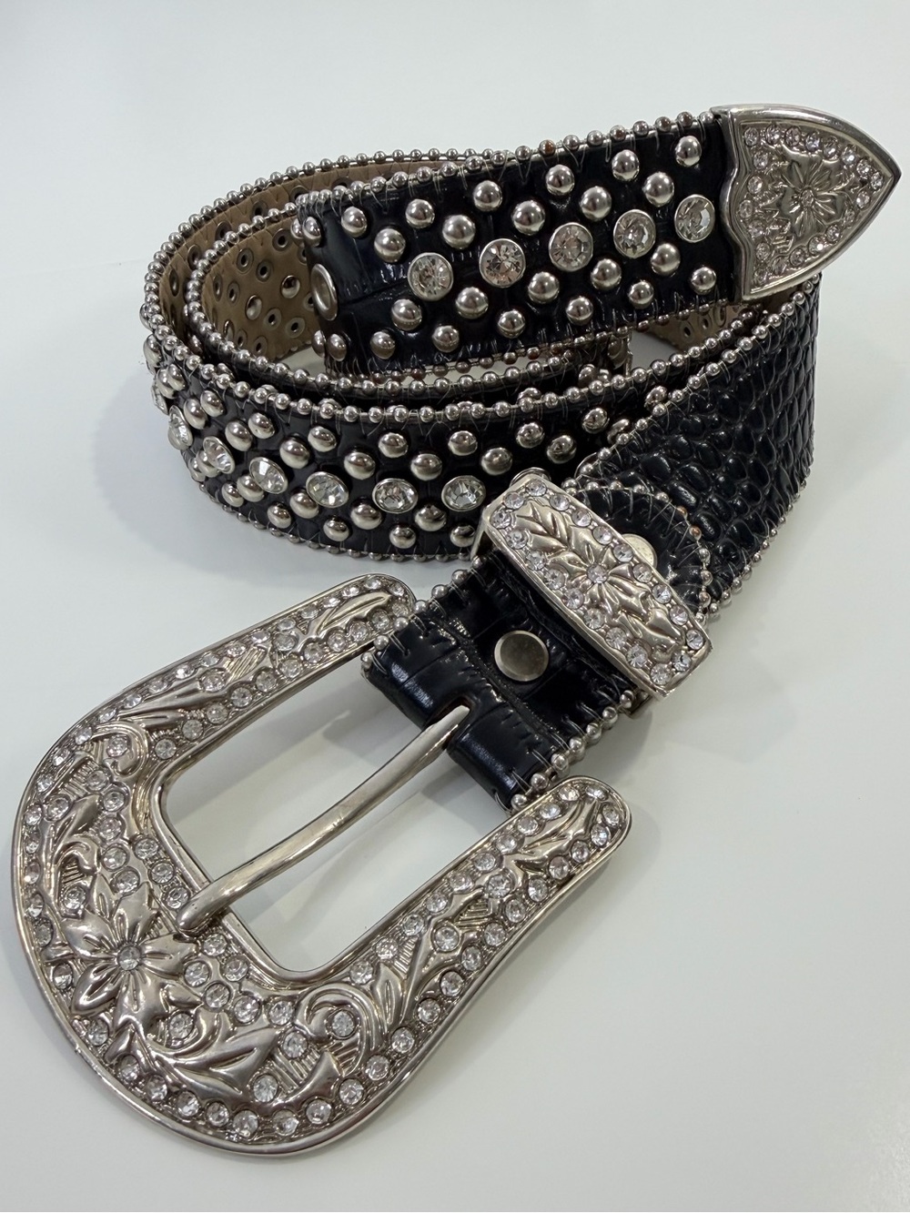 Karma Leather Black Studded Belt S